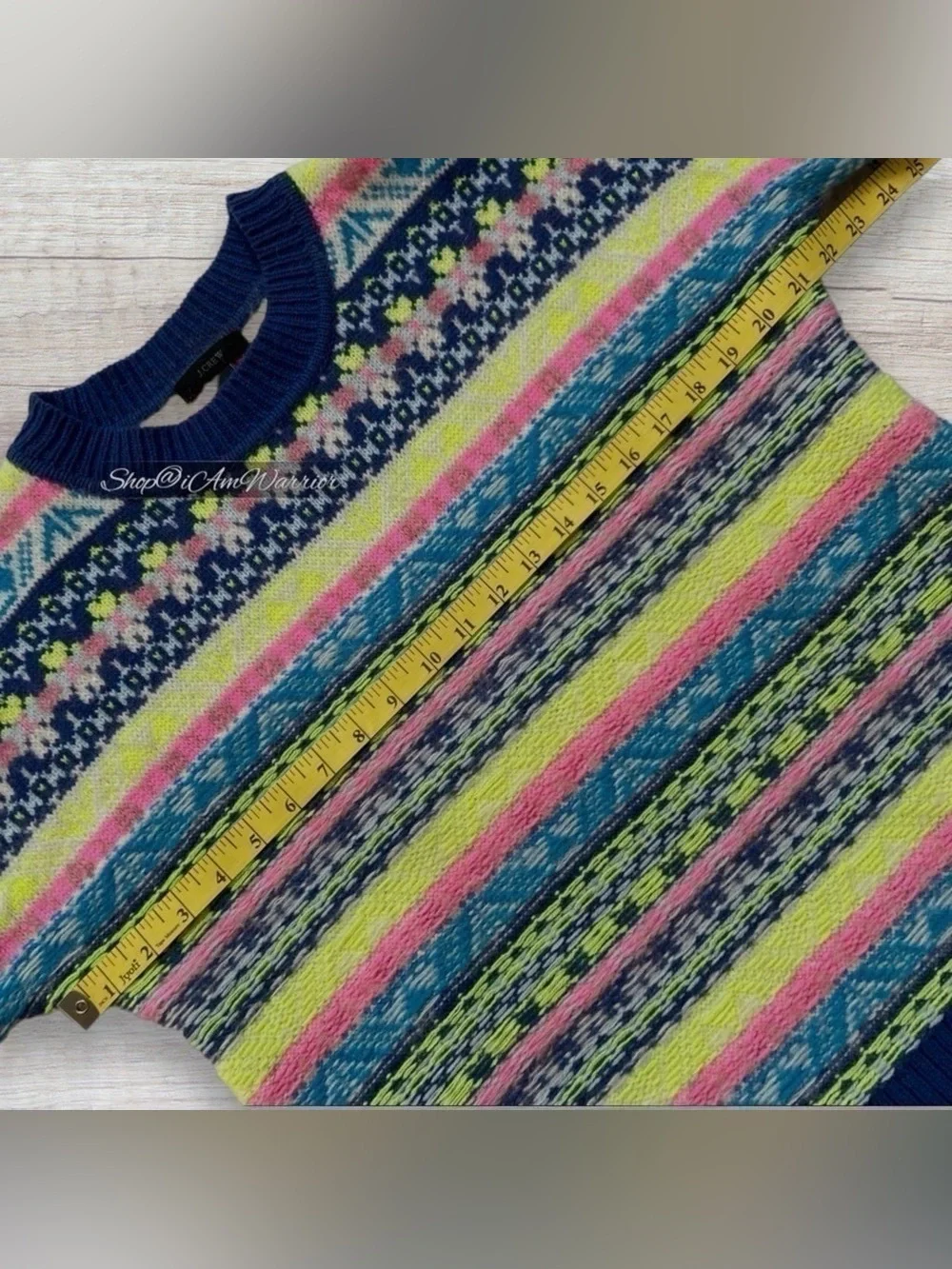 J.Crew Neon Fair Isle Mohair Wool Blend Striped Crewneck Sweater